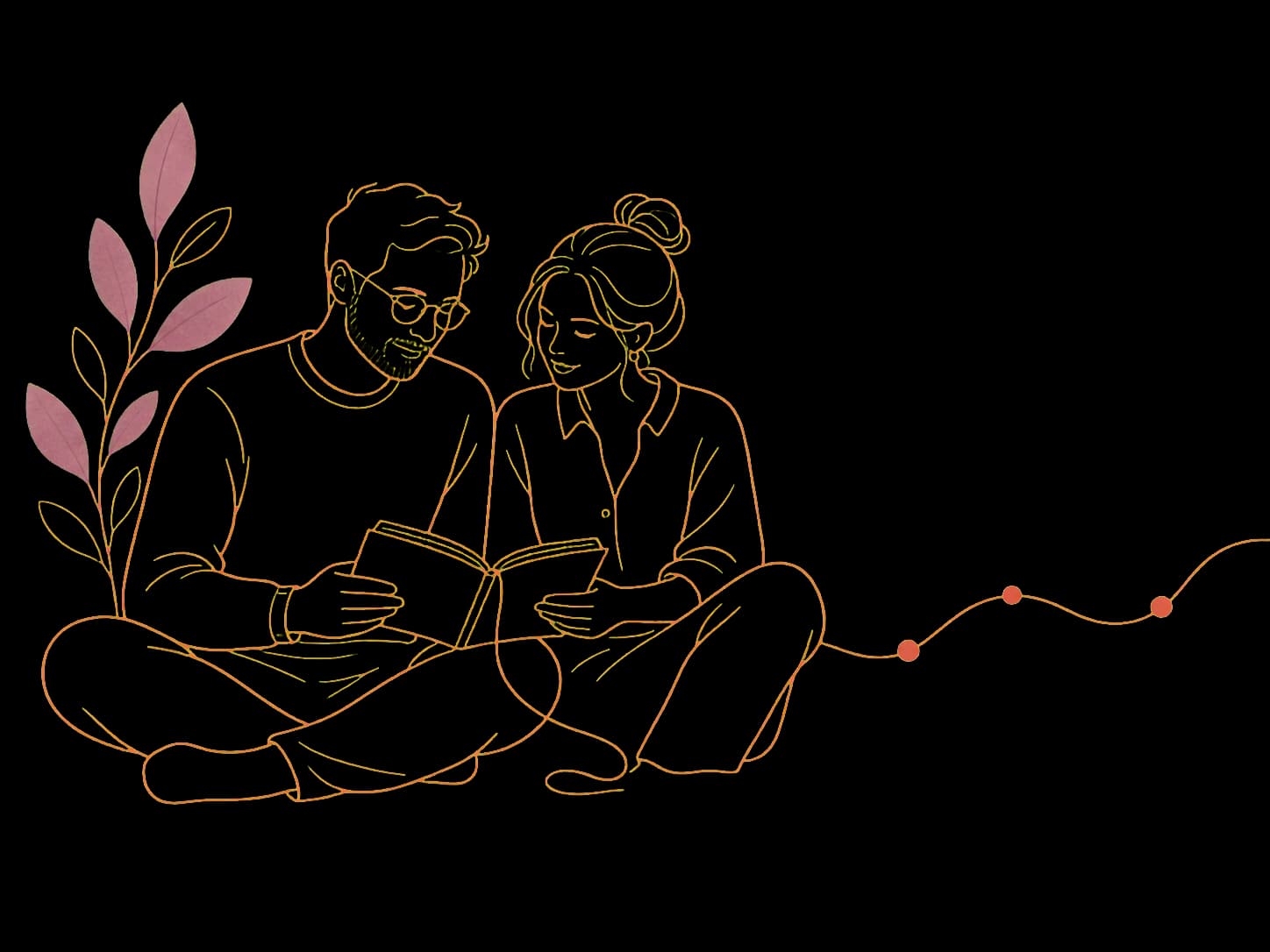A man and a woman reflecting together with an open journal
